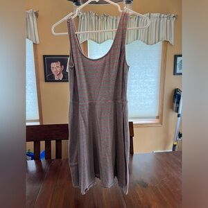 Pink and grey striped a line tank top dress